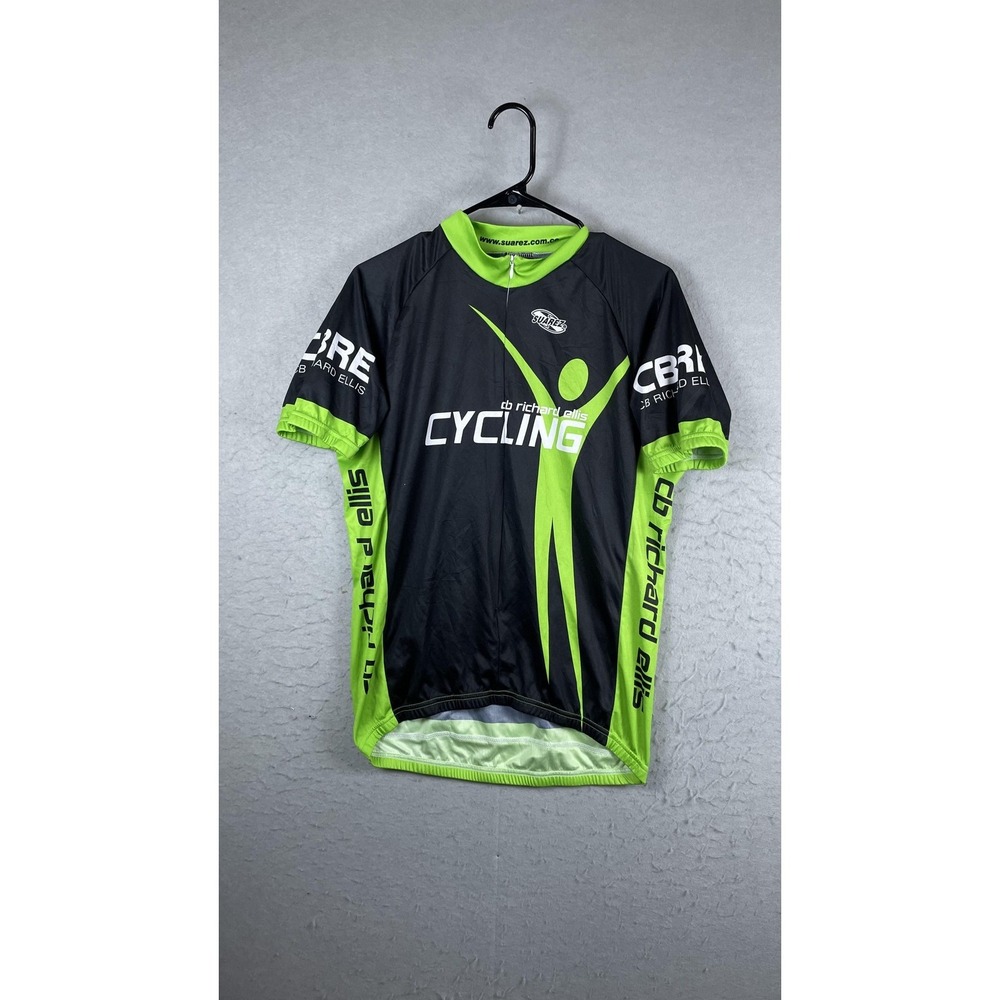 Suarez CB Richard Ellis Cycling Jersey Mens XL Black Green‎ Full Zip Bike Shirt